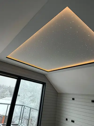 Натяжной потолок звёздное небо — эффект ночного неба в интерьере