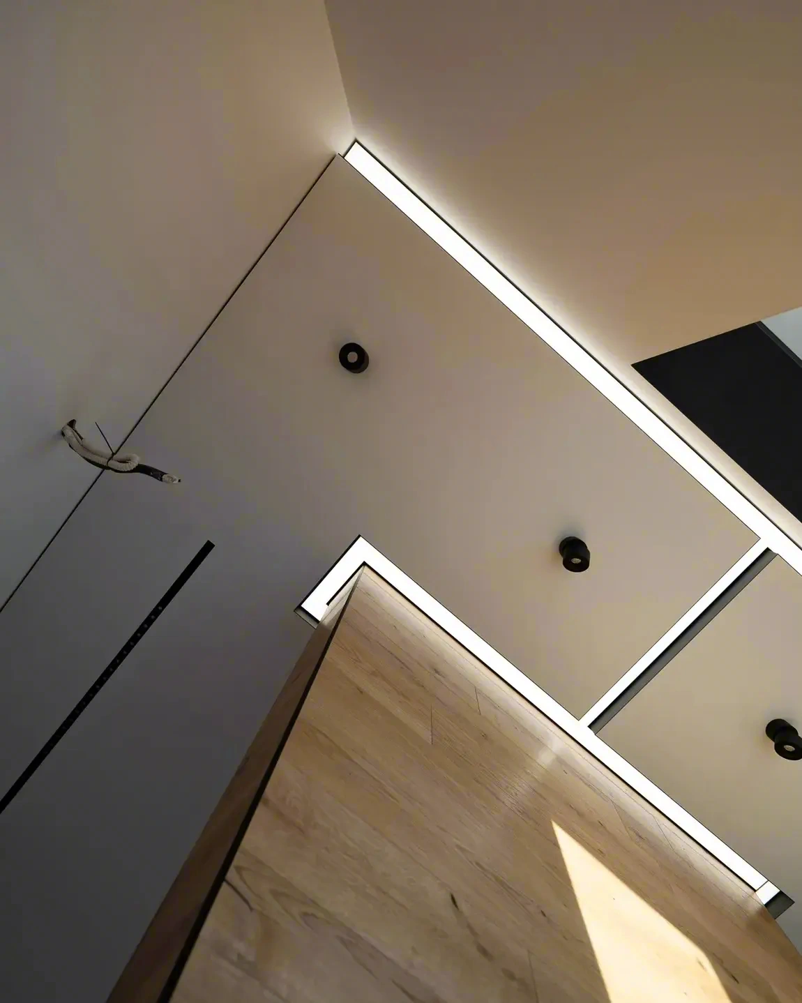 Контрастные световые линии на натяжном потолке — фото